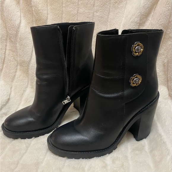 Coach Black Heeled Boots with Chunky Block Heel - Picture 2 of 6